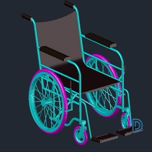 دانلود فایل اتوکد ویلچر سه‌بعدی DWG برای نرم‌افزار اتوکد | مدل 3D CAD صندلی چرخ‌دار